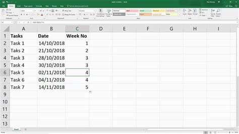 Excel formula 6 to calculate weeks in a month